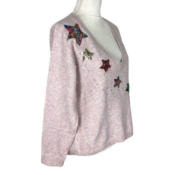 Modcloth Sparkles & Stardust Embellished Sequins V-Neck Sweater Size Medium NEW - Picture 2 of 8
